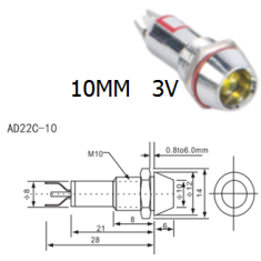 Indicador met&aacute;lico LED azul AD22C-10 3V
