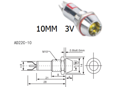 Indicador LED met&aacute;lico branco AD22C-10 3V - Imagem 1