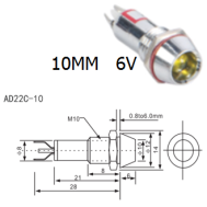 Indicador LED Vermelho 6V AD22C-10 em metal
