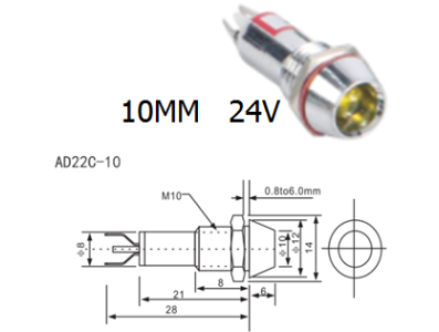 Indicador LED met&aacute;lico AD22C-10 vermelho 24V - Imagem 1