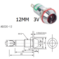 Indicador LED met&aacute;lico AD22C-12 3V branco