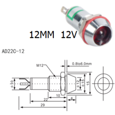 Indicador LED Met&aacute;lico AD22C-12 Azul 12V