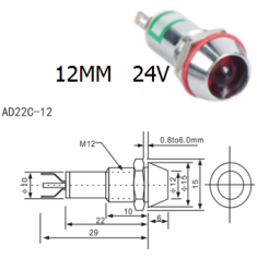 Sinaleiro indicador met&aacute;lico AD22C-12 LED 24V vermelho