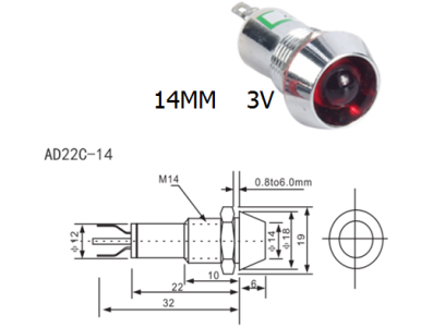 Indicador met&aacute;lico LED AD22C-14 3V branco - Imagem 1