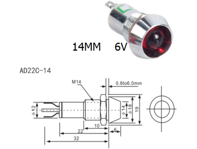 Sinaleiro LED met&aacute;lico AD22C-14 vermelho 6V - Imagem 1