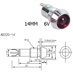 Indicador LED Met&aacute;lico AD22C-14 6V Branco