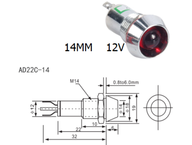 Indicador LED met&aacute;lico AD22C-14 12V vermelho - Imagem 1