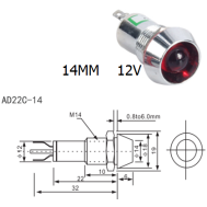 Indicador LED met&aacute;lico AD22C-14 12V vermelho