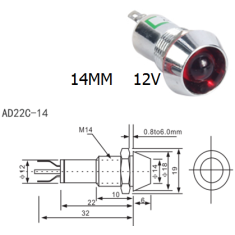 Sinaleiro met&aacute;lico LED azul 12V AD22C-14