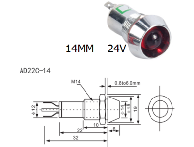Indicador LED azul 24V AD22C-14, corpo met&aacute;lico - Imagem 1