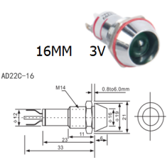 Sinaleiro LED Vermelho AD22C-16 3V Met&aacute;lico