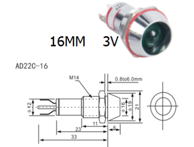 Sinaleiro LED Vermelho AD22C-16 3V Met&aacute;lico - Imagem 1