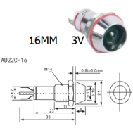 Sinaleiro Indicador LED Azul AD22C-16 3V em Metal