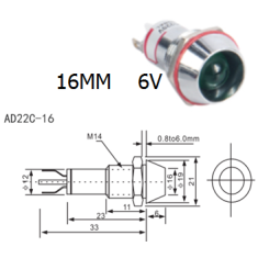 Indicador LED Azul 6V AD22C-16 em metal