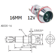 Indicador met&aacute;lico LED azul 12V AD22C-16