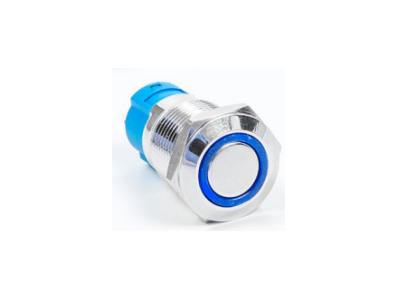 Interruptor de bot&atilde;o met&aacute;lico 12 mm mini curto com travamento, estanque e anel luminoso azul 12-24V tipo pino - Imagem 8