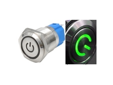 Interruptor de bot&atilde;o met&aacute;lico para painel cabe&ccedil;a plana 12 mm 3-6V travamento autom&aacute;tico &agrave; prova d'&aacute;gua com LED verde - Imagem 1