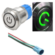 Interruptor de Bot&atilde;o Met&aacute;lico de Press&atilde;o Cabe&ccedil;a Chata 12 mm &Agrave; Prova d'&Aacute;gua 3-6V Trava Autom&aacute;tica com LED Verde e Soquete de Cone