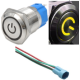 Interruptor pulsador met&aacute;lico 12 mm cabe&ccedil;a plana, moment&acirc;neo com retorno autom&aacute;tico, 3-6 V, &agrave; prova d'&aacute;gua, LED amarelo e soquet - Thumb - 1