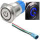 Interruptor de Bot&atilde;o Met&aacute;lico Moment&acirc;neo 12 mm 3-6V Imperme&aacute;vel para Painel com LED Azul, Cabe&ccedil;a Plana e Soquete de Conex&atilde;o - Thumb - 1