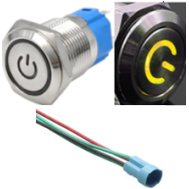 Bot&atilde;o pulsador met&aacute;lico cabe&ccedil;a plana 12 mm 12-24V &agrave; prova d'&aacute;gua auto-travante com LED amarelo e soquete conector