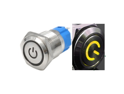 Bot&atilde;o pulsador met&aacute;lico 12 mm, cabe&ccedil;a plana, 12-24 V, &agrave; prova d'&aacute;gua, moment&acirc;neo, retorno autom&aacute;tico e LED amarelo - Imagem 1