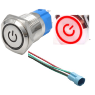Interruptor de bot&atilde;o met&aacute;lico cabe&ccedil;a plana 12 mm 12 a 24 V moment&acirc;neo com retorno autom&aacute;tico &agrave; prova d'&aacute;gua com LED vermelho e s