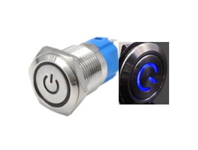 Interruptor bot&atilde;o met&aacute;lico 12 mm auto-travante 110-220V &agrave; prova d'&aacute;gua com LED azul - Imagem 1