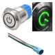 Interruptor de Bot&atilde;o Met&aacute;lico Cabe&ccedil;a Plana 12 mm 110-220V &Agrave; Prova d'&Aacute;gua Auto-travante com LED Verde e Conector Soquete para Bot - Thumb - 1