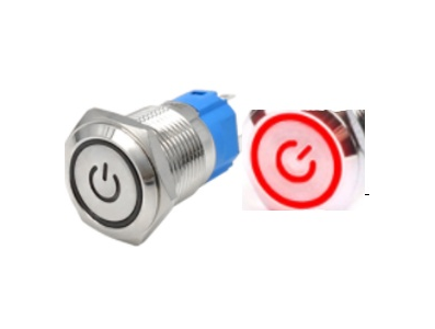 Bot&atilde;o interruptor met&aacute;lico de cabe&ccedil;a plana 12 mm 110&ndash;220 V moment&acirc;neo com retorno autom&aacute;tico &agrave; prova d'&aacute;gua e LED vermelho - Imagem 1