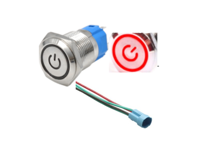 Bot&atilde;o de Press&atilde;o Met&aacute;lico 12 mm Cabe&ccedil;a Plana 110-220V Moment&acirc;neo com Retorno Autom&aacute;tico &Agrave; Prova d'&Aacute;gua, LED Vermelho e Soquete - Imagem 1