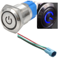 Bot&atilde;o de Painel Met&aacute;lico 12 mm 110-220V Moment&acirc;neo (auto-retorno) &agrave; prova d'&aacute;gua com LED azul