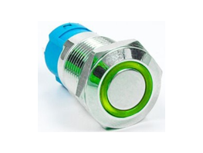Interruptor de Bot&atilde;o Met&aacute;lico de Cabe&ccedil;a Plana 12 mm 3-6 V Auto-travante &agrave; prova d'&aacute;gua com LED Verde para Painel - Imagem 1