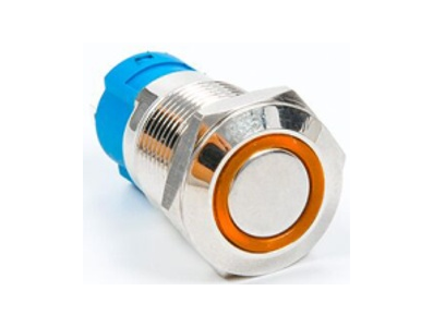 Bot&atilde;o de press&atilde;o met&aacute;lico cabe&ccedil;a plana 12 mm, 3 a 6 V, &agrave; prova d'&aacute;gua, com travamento e LED amarelo - Imagem 1