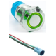Interruptor push-button met&aacute;lico cabe&ccedil;a plana 12 mm com travamento, 3-6 V, &agrave; prova d'&aacute;gua, LED verde e soquete de conex&atilde;o - Thumb - 1