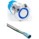 Interruptor pulsador met&aacute;lico 12 mm cabe&ccedil;a chata 3-6V &agrave; prova d'&aacute;gua com auto-travamento, LED azul e soquete conector - Thumb - 1