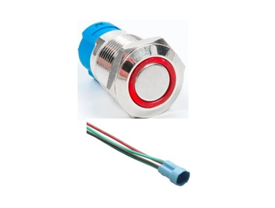 Interruptor de Painel Met&aacute;lico 12 mm 12&ndash;24 V moment&acirc;neo com retorno autom&aacute;tico &agrave; prova d'&aacute;gua, LED vermelho e soquete de conex&atilde;o - Imagem 1