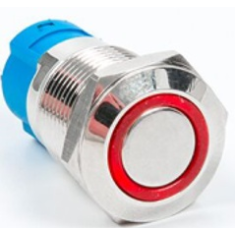 Bot&atilde;o de press&atilde;o met&aacute;lico 12 mm cabe&ccedil;a plana 110-220V &agrave; prova d'&aacute;gua com travamento autom&aacute;tico e LED vermelho