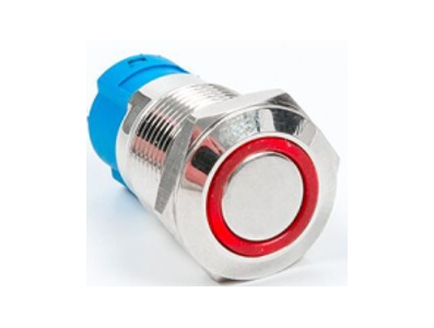 Bot&atilde;o de press&atilde;o met&aacute;lico 12 mm cabe&ccedil;a plana 110-220V &agrave; prova d'&aacute;gua com travamento autom&aacute;tico e LED vermelho - Imagem 1