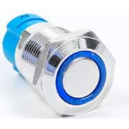 Interruptor de bot&atilde;o met&aacute;lico para painel cabe&ccedil;a plana 12 mm 110 a 220 V &agrave; prova d'&aacute;gua com trava e LED azul