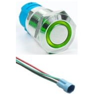 Interruptor bot&atilde;o met&aacute;lico cabe&ccedil;a plana 12 mm 110-220V &agrave; prova d'&aacute;gua com travamento autom&aacute;tico, LED verde e soquete conector