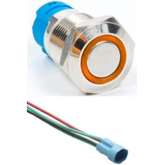 Interruptor bot&atilde;o met&aacute;lico plano 12 mm 110/220 V &agrave; prova d'&aacute;gua com trava autom&aacute;tica, LED amarelo e soquete conector