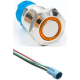 Bot&atilde;o de press&atilde;o met&aacute;lico 12 mm cabe&ccedil;a plana 110-220V &agrave; prova d'&aacute;gua acionamento moment&acirc;neo com retorno autom&aacute;tico LED amarelo e - Thumb - 1