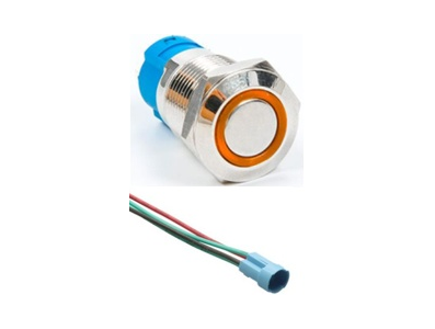 Bot&atilde;o de press&atilde;o met&aacute;lico 12 mm cabe&ccedil;a plana 110-220V &agrave; prova d'&aacute;gua acionamento moment&acirc;neo com retorno autom&aacute;tico LED amarelo e - Imagem 1