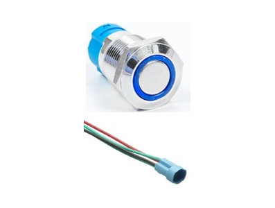 Bot&atilde;o de press&atilde;o met&aacute;lico cabe&ccedil;a plana 12 mm 110/220 V &agrave; prova d'&aacute;gua moment&acirc;neo autoretornante com LED azul - Imagem 1
