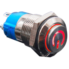 Bot&atilde;o pulsador met&aacute;lico cabe&ccedil;a alta 12 mm com trava 3-6V, LED vermelho e &agrave; prova d'&aacute;gua