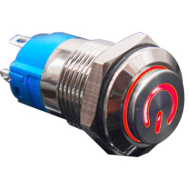 Bot&atilde;o pulsador met&aacute;lico cabe&ccedil;a alta 12 mm com trava 3-6V, LED vermelho e &agrave; prova d'&aacute;gua