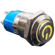 Bot&atilde;o interruptor met&aacute;lico para painel 12 mm cabe&ccedil;a alta 3 a 6 V com trava autom&aacute;tica, &agrave; prova d'&aacute;gua e LED amarelo