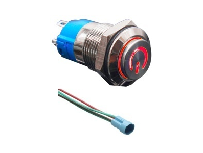 Interruptor de bot&atilde;o met&aacute;lico auto-travante 12 mm cabe&ccedil;a alta 3&ndash;6 V &agrave; prova d'&aacute;gua com LED vermelho e conector soquete - Imagem 1