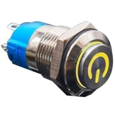 Bot&atilde;o pulsador met&aacute;lico 12 mm cabe&ccedil;a alta moment&acirc;neo com retorno autom&aacute;tico &agrave; prova d'&aacute;gua 3-6 V e LED amarelo